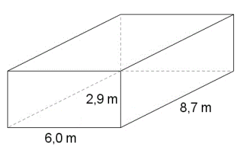 Rett, firkantet prisme med sidelengder på 2.9 m, 6.0 m og 8.7 m.